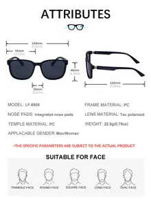 Especificaciones detalladas de tamaño y medidas para estas gafas de sol polarizadas cuadradas