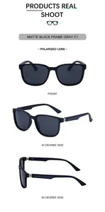 Tres vistas de gafas de sol polarizadas cuadradas negro mate para hombre y conducir