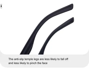 Detail of anti-slip square polarized sunglasses temple with ergonomic matte black finish