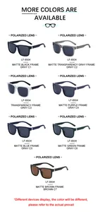 Multiple color variations of polarized square frame sunglasses with various matte finishes