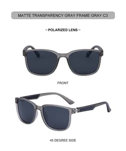 Detalle de gafas de sol polarizadas cuadradas gris mate con lentes grises de tipo C3