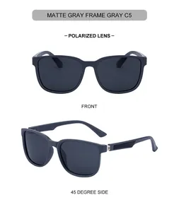 Vista frontal y lateral de 45 grados de las gafas de sol polarizadas gris mate con textura
