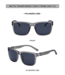 Detail of matte transparent gray square frames with polarized lenses on sun glasses