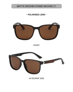 Vista detallada de gafas de sol polarizadas marrón mate con patillas de textura fina