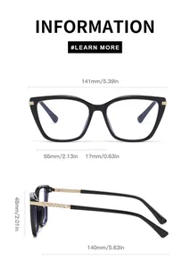Detailed size chart for women's cat-eye glasses frame with precise measurements