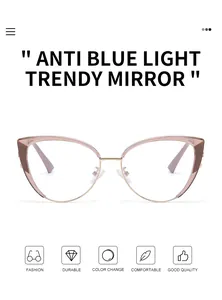 Vue de face de lunettes papillon anti-lumière bleue avec monture métallique doré champagne