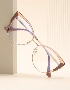 Détail de lunettes œil-de-chat montrant la texture violette et la charnière en métal