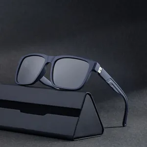 Navy blue square polarized sunglasses for men with a matte frame and a folding case