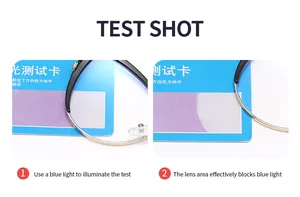 Test anti-lumière bleue montrant la protection des verres sur monture œil-de-chat noir et or