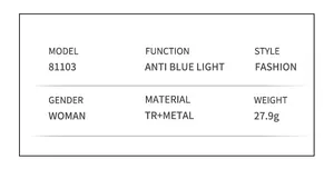 Spécifications détaillées du modèle 81103 lunettes anti-lumière bleue en TR et métal