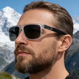 Lunettes de Soleil Polarisées Carrées pour Hommes UV400 Monture PC Mate Verres TAC Mode de Conduite Extérieure Lunettes UV