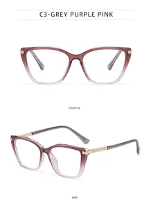 Detail view of cat eye glasses frames featuring purple pink gradient and gold accents
