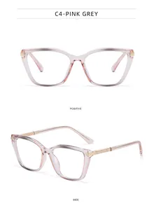 Cat eye glasses frames in C4-Pink Grey gradient with metal accents on the temple
