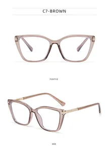 Detailed views of cat-eye eyewear frames with brown finish and crystal accents