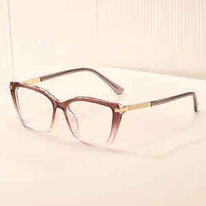 Fashionable cat-eye blue light blocking glasses for women with gradient brown resin frames