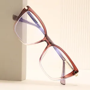 Fashionable cat-eye glasses with gradient red frame and blue light blocking lenses