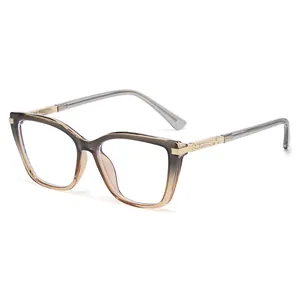 Fashion cat-eye optical glasses for women with gradient grey frames and diamond accents