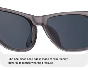 Détail de lunettes de soleil polarisées avec plaquettes de nez intégrées respectueuses de la peau
