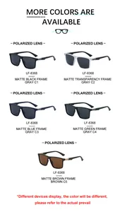 Polarized square sunglasses in matte black, clear, blue, green and brown frames
