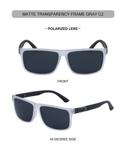 Détails de lunettes de soleil polarisées gris mat avec vue latérale à 45 degrés