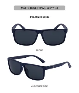 Vues de face et latérale à 45 degrés de lunettes de soleil polarisées carrées pour hommes