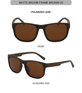 Lunettes de soleil polarisantes marron mat à monture carrée avec branches texturées