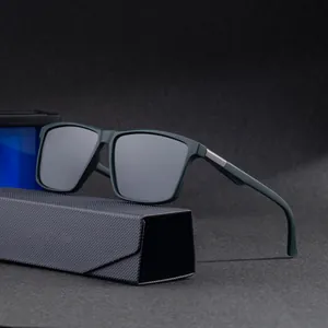 Stylish square polarized sunglasses for men with matte frame and folding case