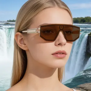 Fashion Oversized Shield Sunglasses For Women Men PC Lens UV400 Protection Futuristic Geometric Metal Frame Outdoor Sunshades