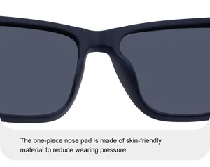 Detail of ergonomic one-piece nose pads on square polarized sunglasses for men