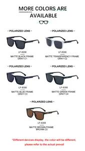 Polarized square sunglasses in five matte frame colors with LF-8358 model detail