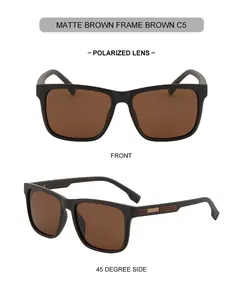 Detail of matte brown square polarized sunglasses with decorative striped temples