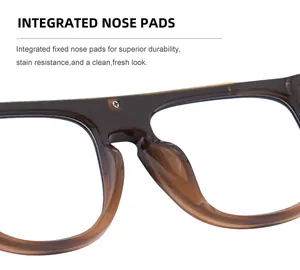 Detail of integrated fixed nose pads on gradient square frames for comfortable wear