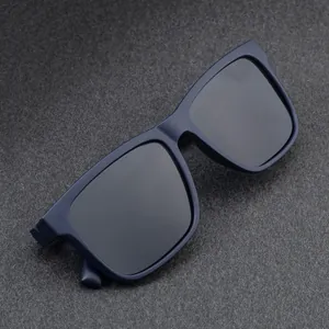 Polarized square sunglasses for men with navy matte frame and grey lenses for driving