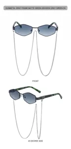 Front and side view of C6 polygon sunglasses with gunmetal frame and green marble temples