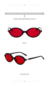 Brown tortoise oval sunglasses with red sleep-aid blue light defense lenses
