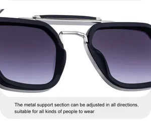 Detail of adjustable metal nose pads and silver bridge on square gradient sunglasses