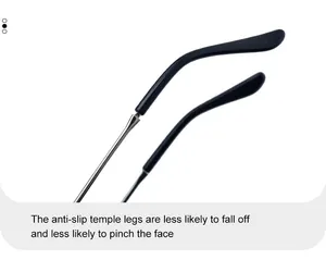Detailed close-up of silver metal temples with black anti-slip ear tips for sunglasses