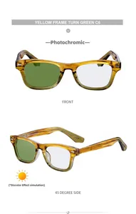 Détails des lunettes photochromiques carrées à monture jaune et verres verts
