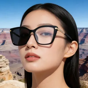 Detailed view of cat-eye sunglasses with photochromic lenses and gold hollow temples