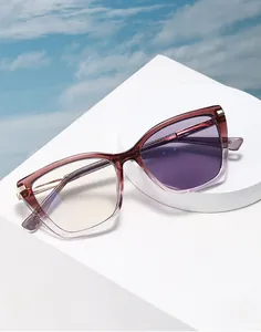 Cat-eye photochromic sunglasses with gradient burgundy frame and gold metal accents