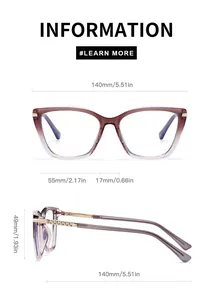 Cat-eye gradient frame sunglasses with gold temple details and precise size specifications
