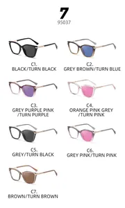 Detail display of butterfly cat eye sunglasses in seven color variants from C1 to C7
