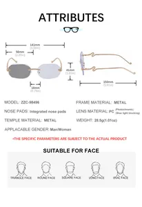 Spécifications détaillées des lunettes de soleil carrées sans monture photochromiques