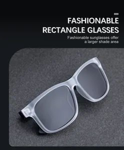 Détail de lunettes de soleil carrées polarisées avec monture grise mate et large protection