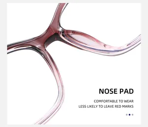 Macro shot of integrated nose pads on translucent purple cat-eye sunglasses frames