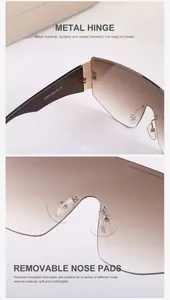 Close-up of adjustable silicone nose pads and metal hinges on oversized shield sunglasses