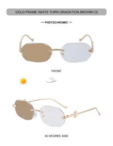 Lunettes de soleil photochromiques sans monture carrées avec branches dorées ondulées