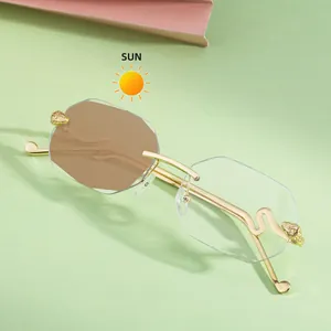 Lunettes de soleil octogonales sans monture avec branches serpent et verres photochromiques
