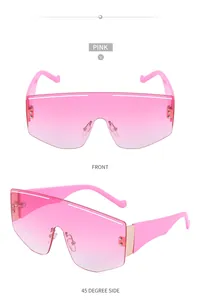 Pink oversized shield sunglasses with gradient lenses and adjustable metal nose pads