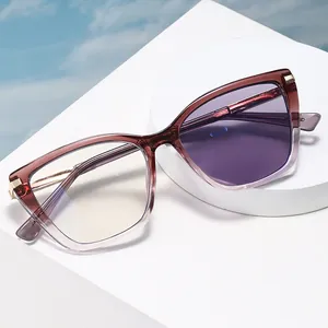 Fashion cat-eye sunglasses with gradient purple frames and elegant metal temple accents